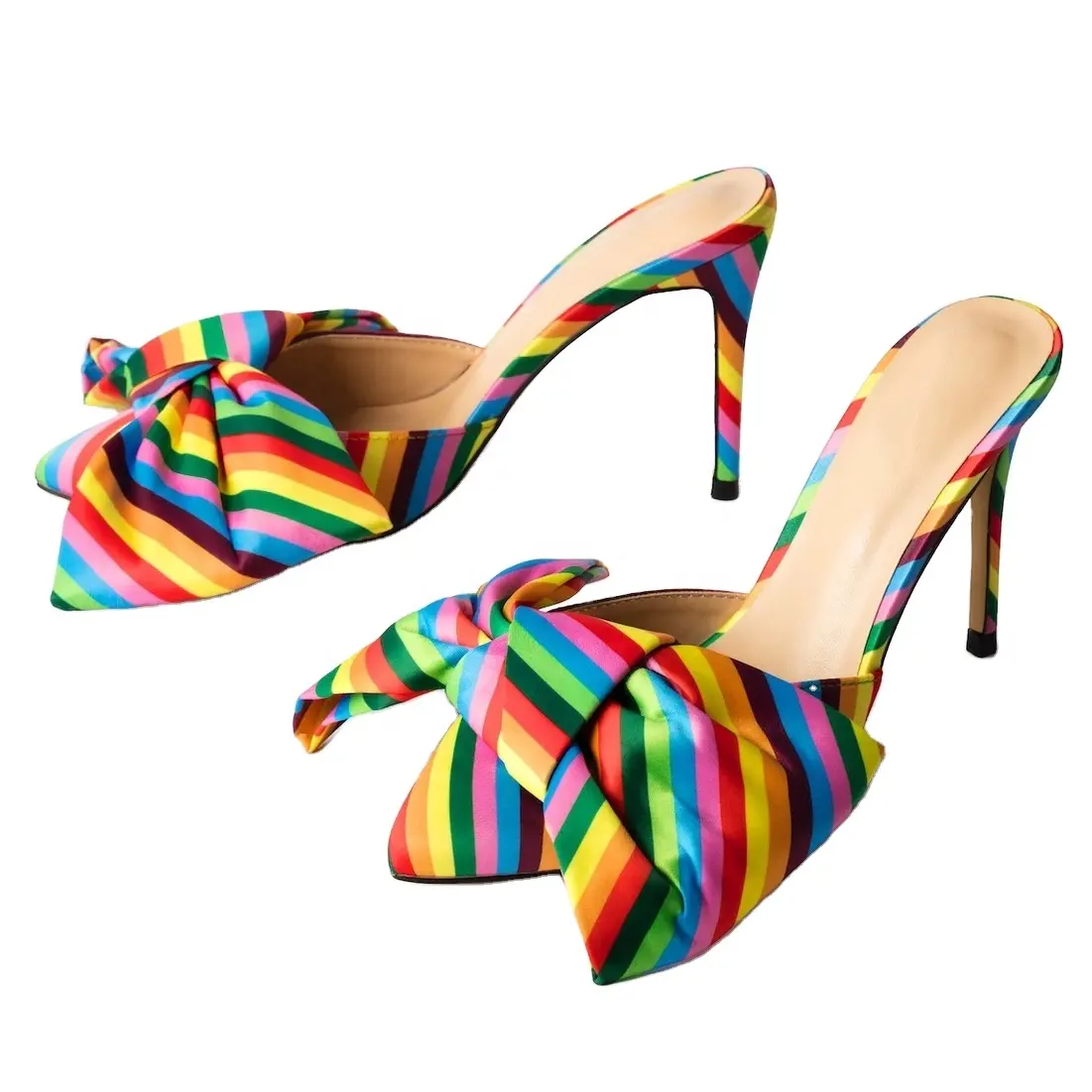 Regenboog Kleur Pu Bovenste Vrouwen Schoenen Hak Dames Luxe Schoenen Met Plus Size En Brede Binnenzool