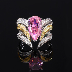 Zarif İki-in-one zirkonya armut şekilli pembe Paraiba taş geniş bant yüzük lüks renkli taş kadın ziyafet yüzükler - Product Image 4
