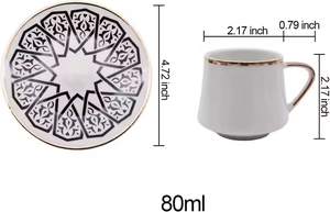 6-piece <strong>Set</strong> <strong>of</strong> <strong>Small</strong> Coffee <strong>Cup</strong> and Tea Saucer 2.5 Ounces with Gold Frame - Product Image 2