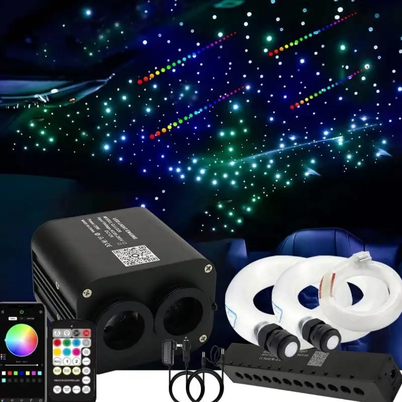 20W Dual Port Meteor RGBW LED Fiber Optic Star Luz de techo Starlight Headliner Kit para coche/cine en casa