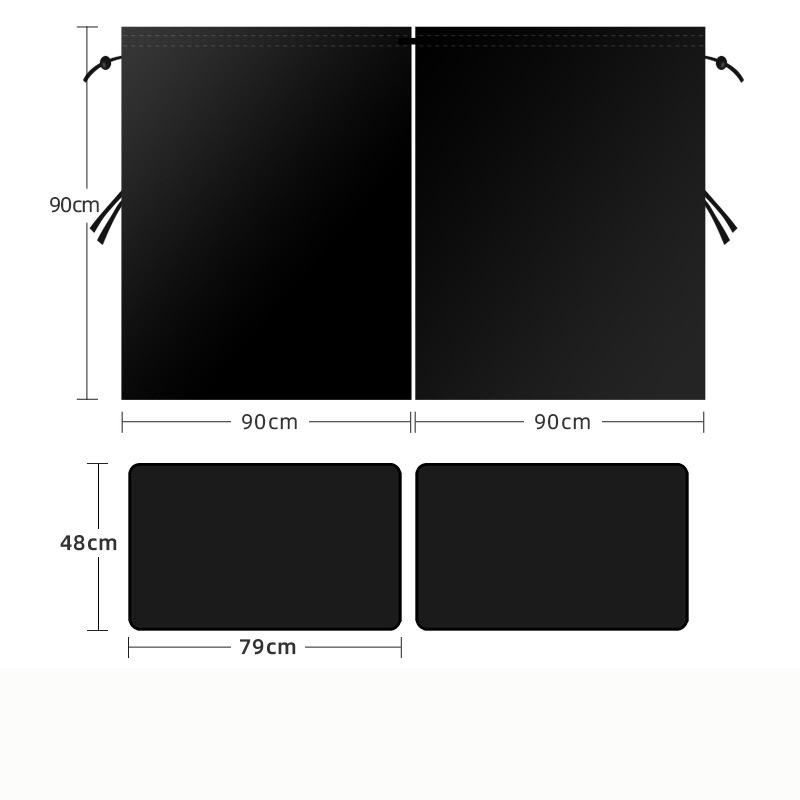 Rideau d'isolation thermique grand ruban noir, occultant total, 2 pièces