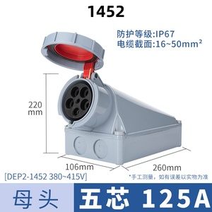63A 125A IP67 3P/4P/5P産業用プラグおよびソケット電気コネクタ壁掛けソケット220V380Vオスメス