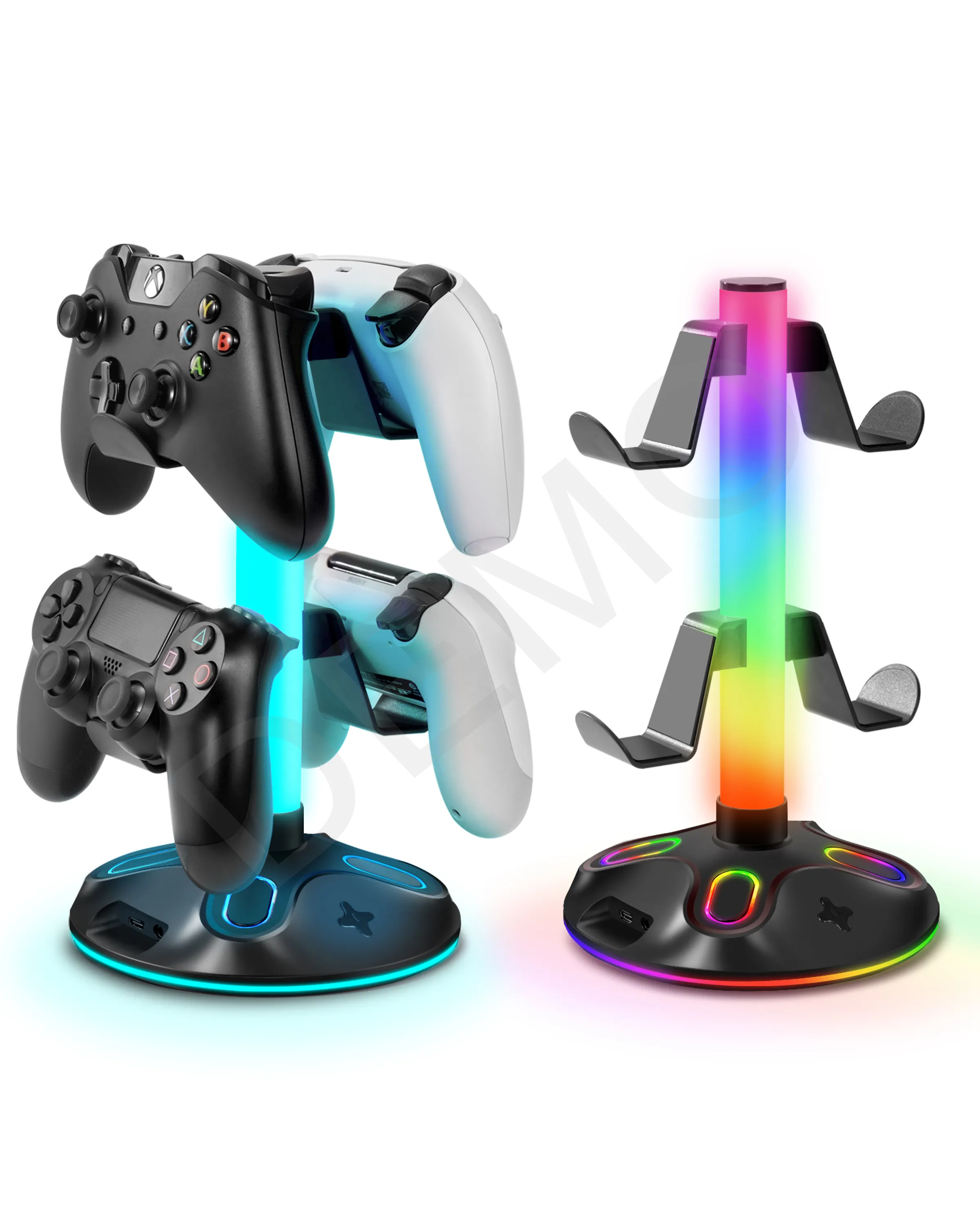 Soporte para auriculares RGB, accesorio para juegos de escritorio con 2 cargas USB con función de captación de sonido, soporte para auriculares, soporte para controlador de juegos