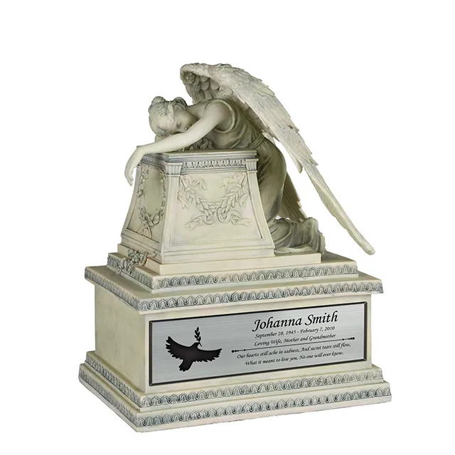 Urnas de cremación para cenizas de mascotas, contenedor personalizado de resina blanca, Ángel, Tombstone, OEM, fábrica