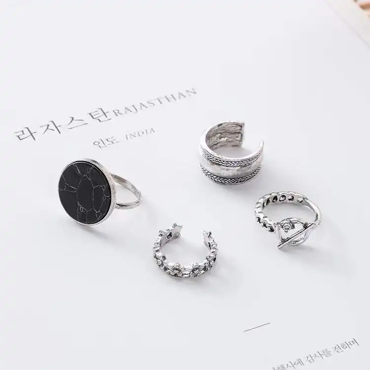 Conjunto de 4 piezas de mármol europeo y americano, juego de anillos de apertura de juntas personalizadas de estilo extremadamente simple, nuevo