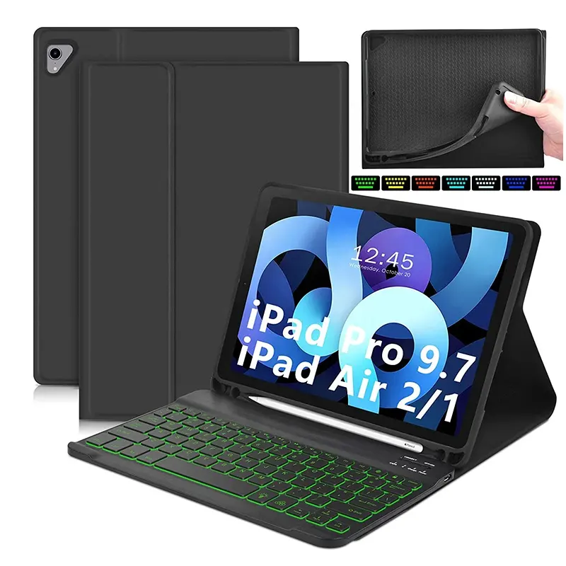 7 Kleuren Backlit Case Met Toetsenbord Voor Ipad 9.7 Inch 6e Gen(2018), 5e Gen(2017), Air 2/Air, Ipad Pro 9.7