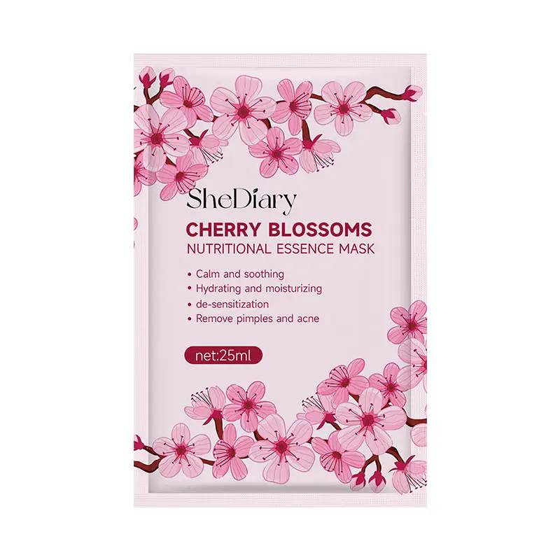 Shediary Marque privée Fleur de cerisier Hydratant Rajeunissant Masque facial Éclaircissant Produits de soins de la peau Vente en gros Masque en feuille