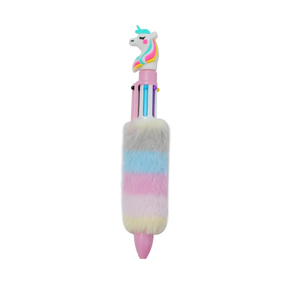 2024 New Girly Cartoon Unicorn Plush Ballpoint Pen Children's Cute Six-Color Click Stationery Account Pen
