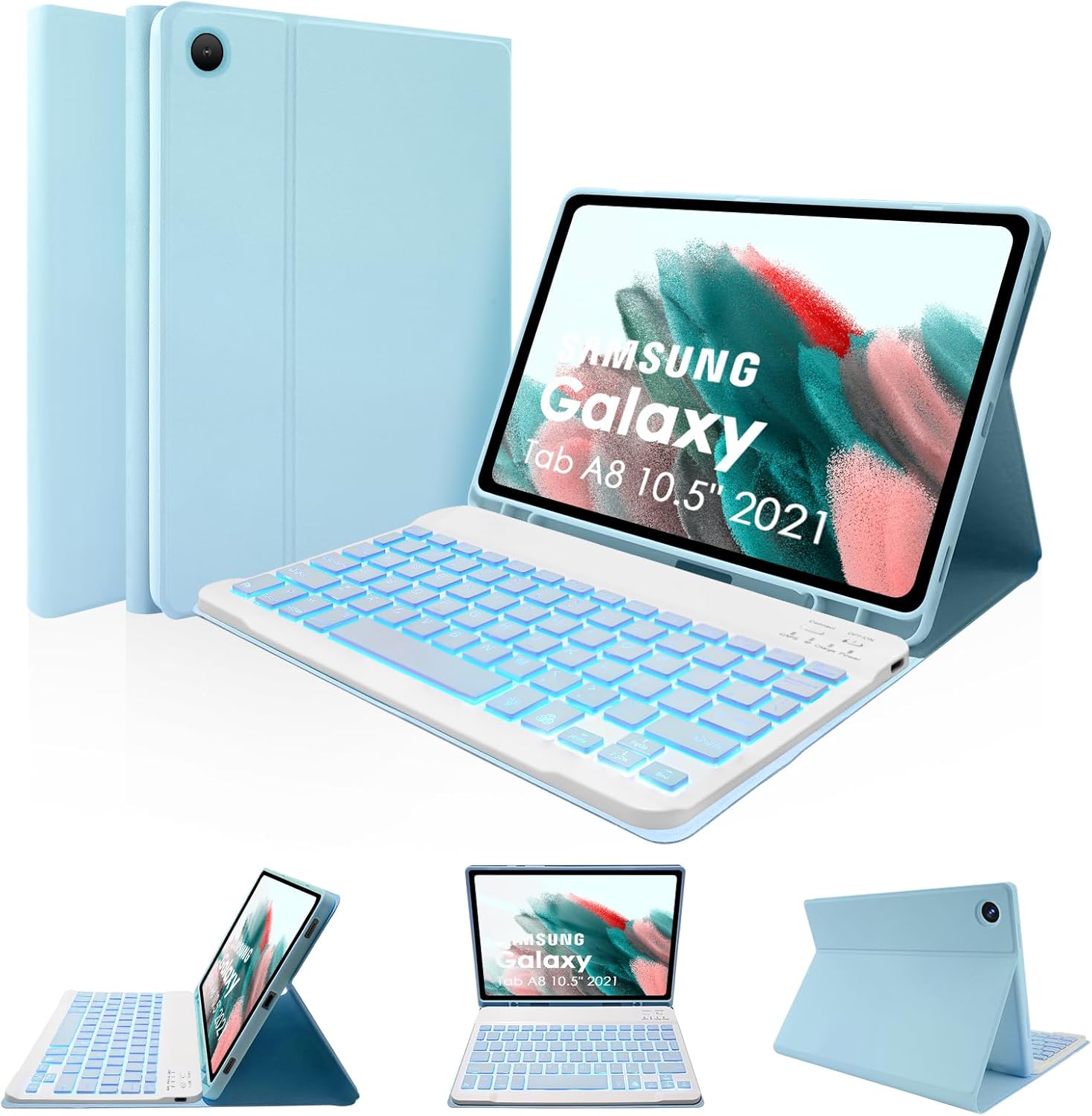 Boîtier bleu glace + clavier rétroéclairé blanc