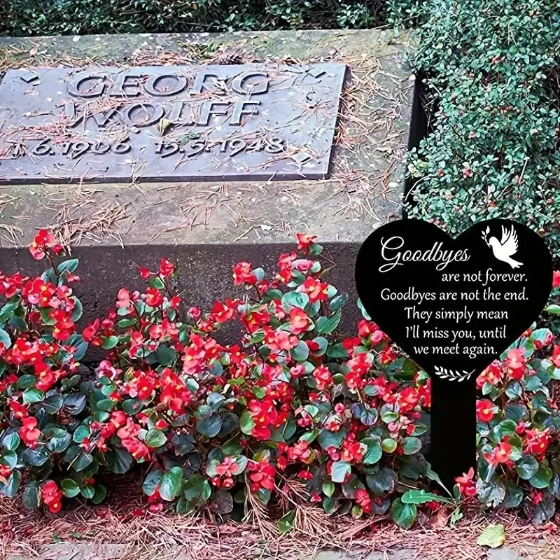 Plaque en forme de coeur acrylique Tombstone Black Memorial Garden pieu tombe décoration de cimetière étanche