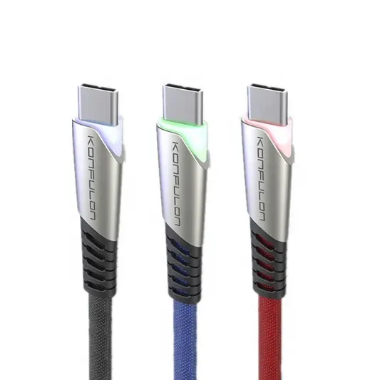 KONFULON 5A universal power Type c super charging usb c cable fast charging cable Zinc Alloy LED Light data Cable