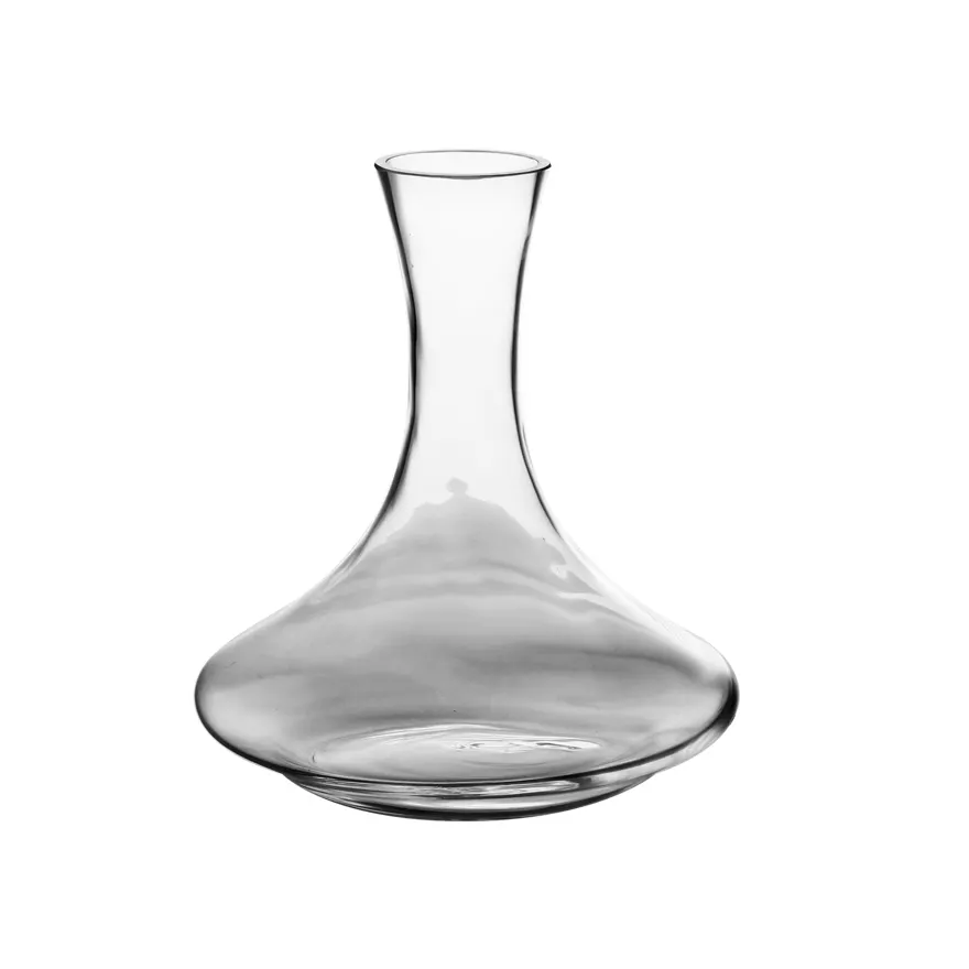 Toptan küçük MOQ ucuz fiyat 1.5L büyük klasik tasarım temizle kristal cam şarap dekantörü yuvarlak alt ile
