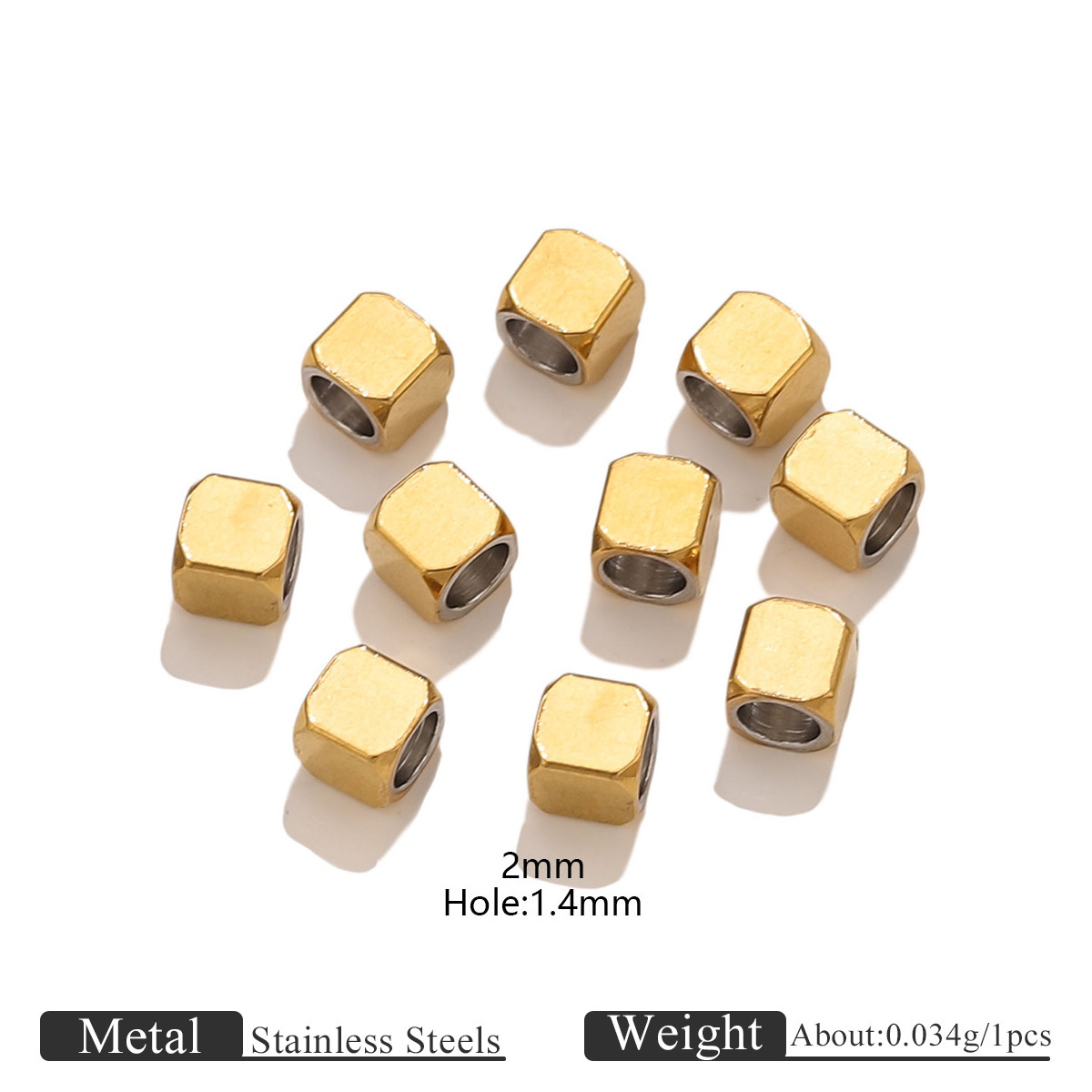 gold Square beads 2mm