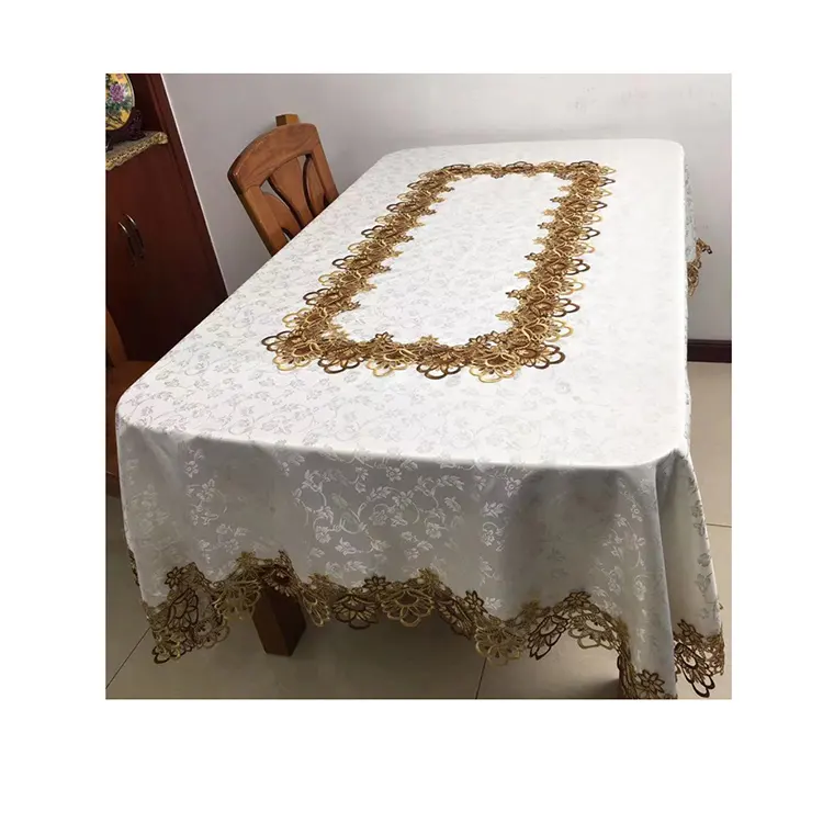 Mantel de encaje blanco para mesa, mantel redondo rectangular cuadrado, 100% poliéster, para fiesta de boda