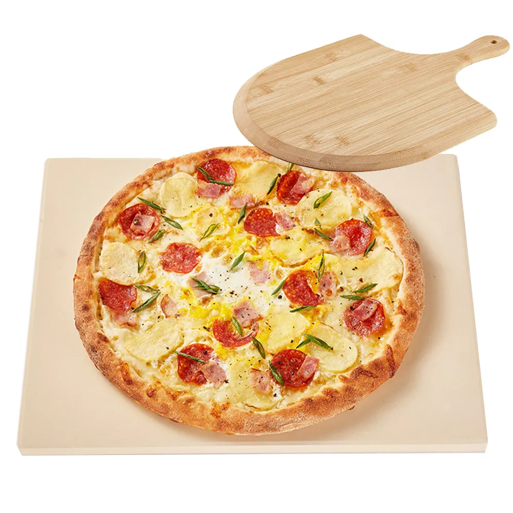 Sartén personalizada para pizza de cordierita para horno y parrilla, piedra para hornear resistente a los golpes térmicos para pan Rectangular redondo