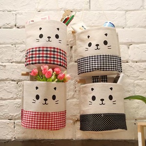 Easter Linen Bunny Gingham Hanging Bag Pocket Organizer Pouch Sundries Organizer Door Wall Hanging Easter Mounted Storage Bag