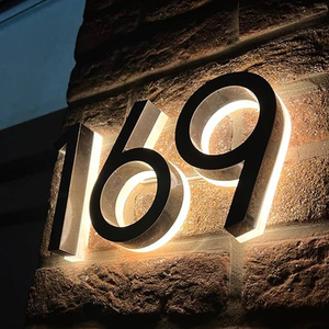 Anpassbare Metall 3d Led Hausnummer Licht im Freien Edelstahl beleuchtet Brief Zeichen Logo Adresse Tür platte Tür schild