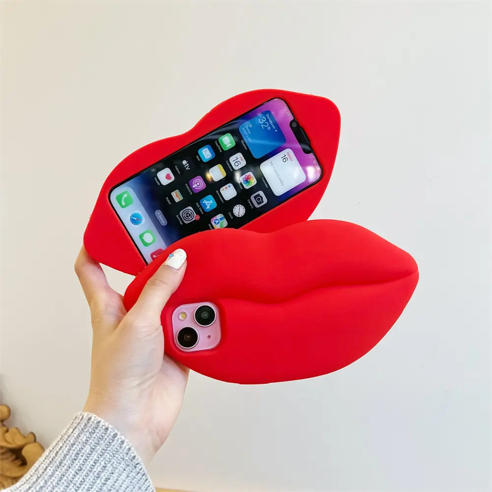 3 डी रचनात्मक लाल होंठ केस नरम सिलिकॉन शेल शॉकप्रूफ फोन कवर केस के लिए iPhone 7 8 xr 11 1ro 12 13 14 प्रो 15 प्रो मैक्स