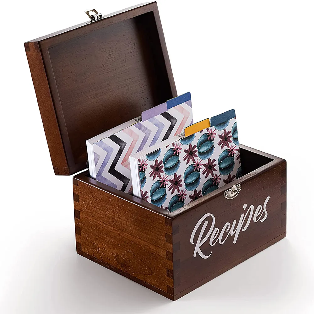 Caja de madera para guardar tarjetas y libros de recetas, caja de madera para regalo