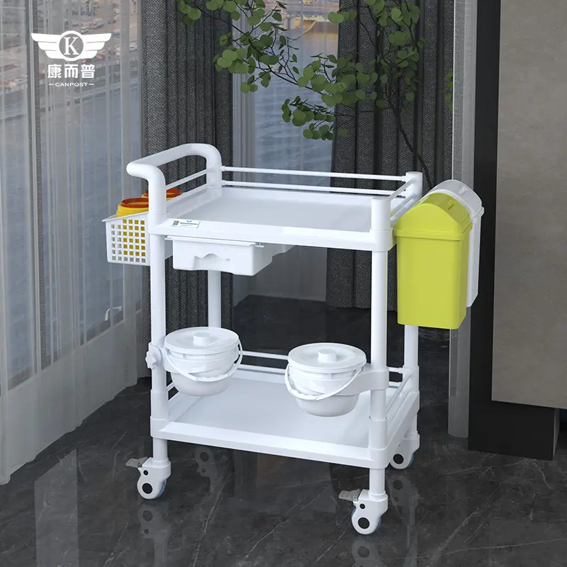 Vendita calda clinica ospedaliera parrucchiere carrello divano strumenti ben maniglia design carrello infermieristico in plastica con ruote