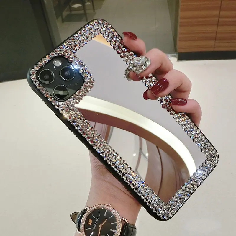 HOCAYU lüks Glitter parlaklık kristal elmas ayna telefon Iphone için kılıf 11 12 13 Pro Max Xr Xs Max 8 7 kız telefon kapağı