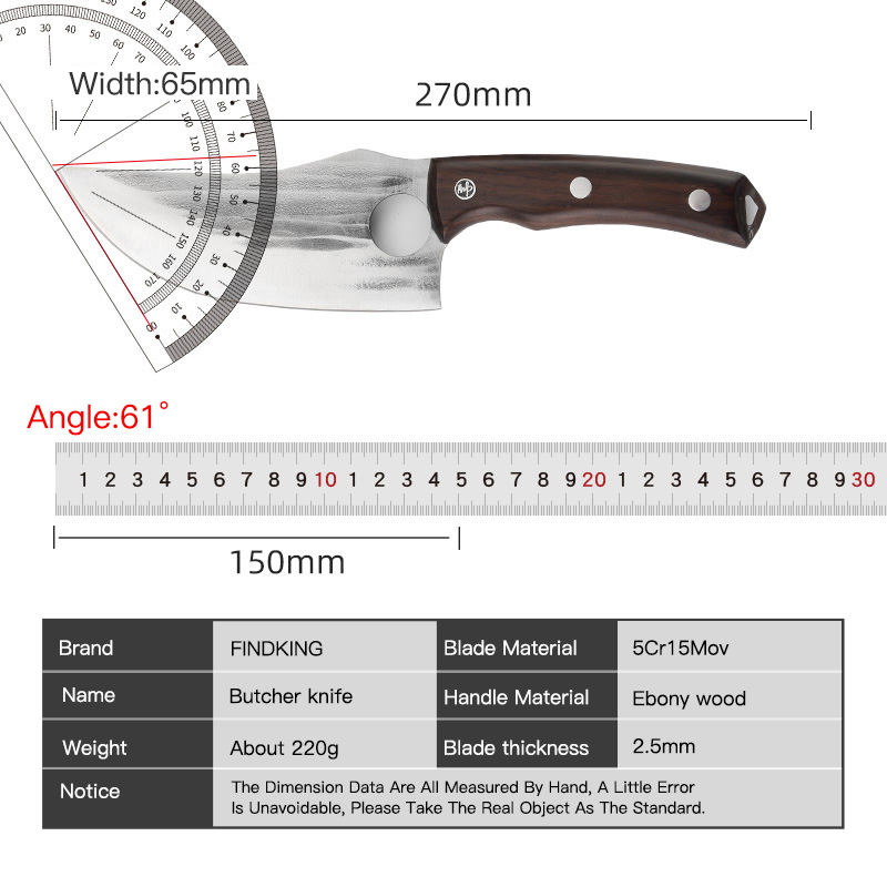 FINDKING Butcher Knife 5Cr15Mov Stainless Steel Chef For Cutting Professional 6 Inch Kitchen knife With Ebony Wood