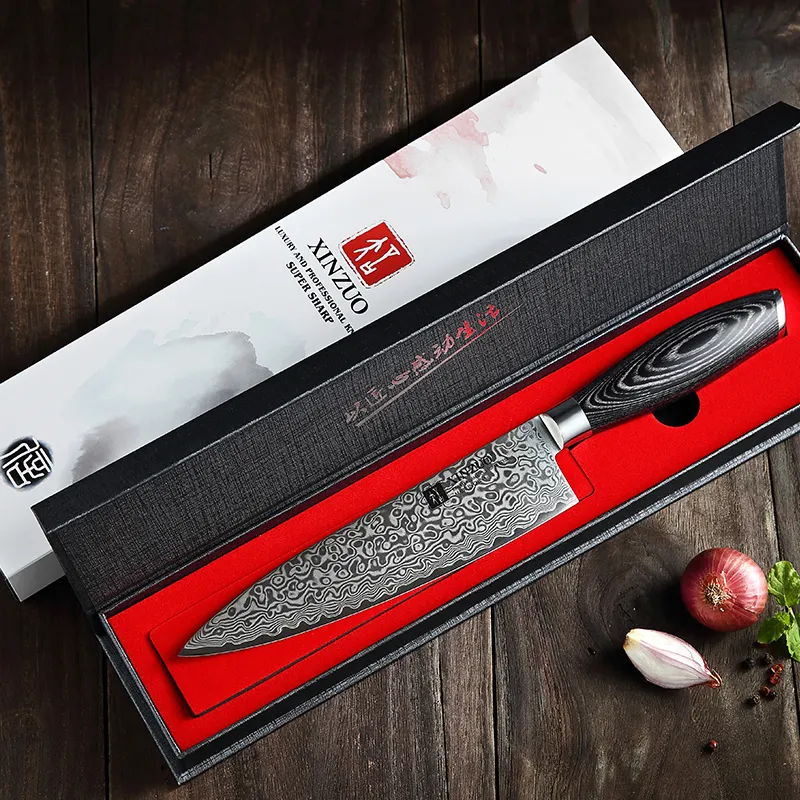 XINZUO cuchillo de cocina japonés VG10 de acero damasco de 67 capas de 8 pulgadas de alta calidad con mango de madera pakka