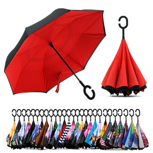 Custom C Handle <span class=keywords><strong>Reverse</strong></span> Inverter <span class=keywords><strong>Umbrella</strong></span> com Dupla Camada <span class=keywords><strong>Inside</strong></span>-Out Windproof