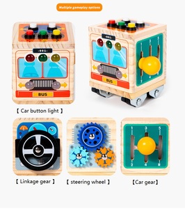 Unisex Children's Busy Blocks Educational <strong>Toy</strong> Set Small Wooden Car With Lights Steering Wheel Hands-On Ability Packed in Box