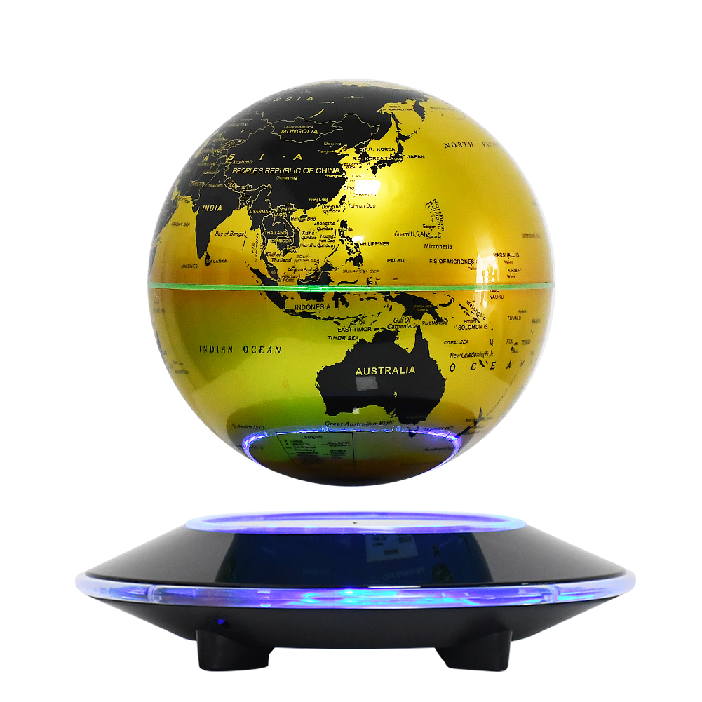 Base noire - Globe doré à éclairage coloré