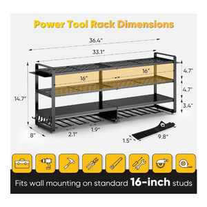منظم أدوات كهربائية مثبت على الحائط خطاف مثقاب كهربائي متعدد الوظائف منظم أدوات يدوية لمنظم أدوات الجراج - Product Image 3