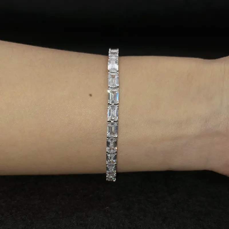 Bracciale da donna con zirconi rettangolari tagliati in argento Sterling CZ bracciale con diamanti intarsiati 5A