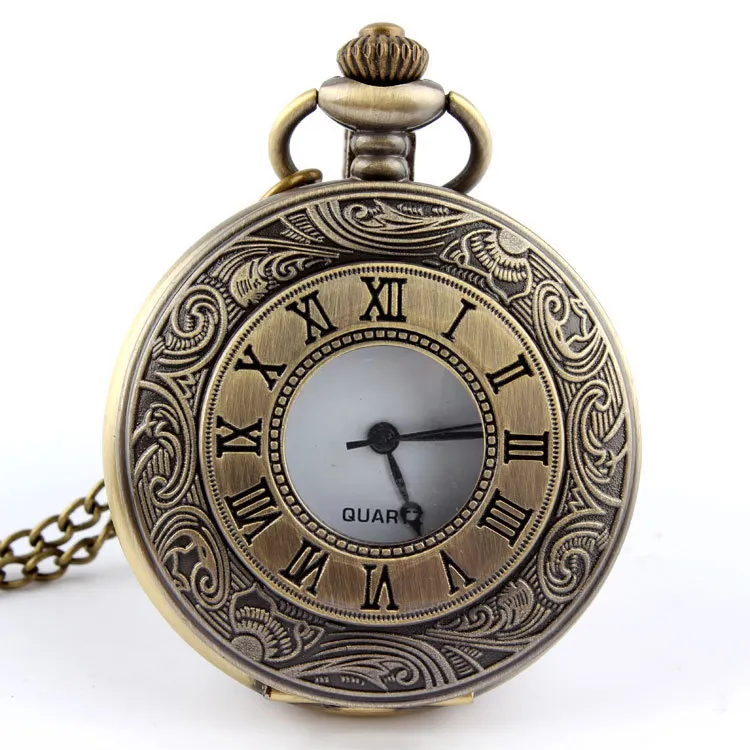 Reloj de bolsillo de cuarzo vintage Steampunk Unisex colgante Flip hueco bronce relojes reloj