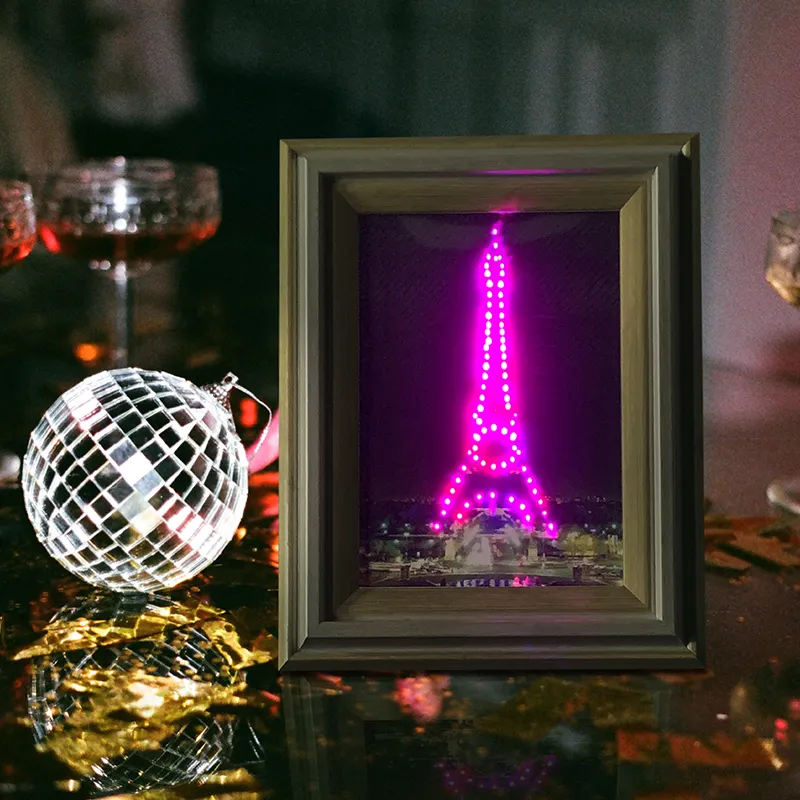 Marco de fotos de madera de alta calidad, Torre Eiffel, recuerdo, puente Golden Gate, regalo con luz de fibra