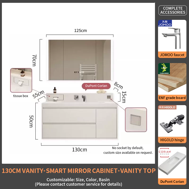 130Dupont Integrated Basin + Smart Mirror Cabinet