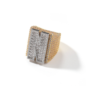 Hip Hop Custom Iced Out Single Baguette Initial Letter Number Square Ring Personalized <strong>Rapper</strong> Jewelry