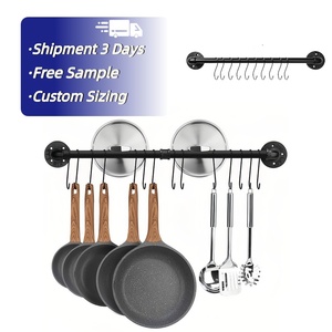 Home Diy Industriële Gebruiksvoorwerpen Muur Hanger Ijzeren Pijp Kledingrek Badkamer Keuken Handdoek <span class=keywords><strong>Bar</strong></span> Pijpplank Beugels Met 10 Haak - Product Image 1