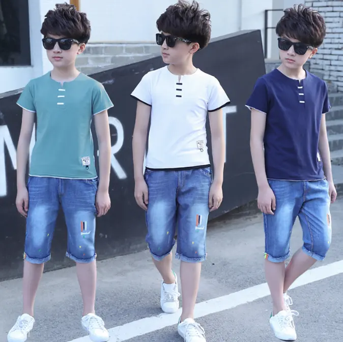 الأولاد 2 قطعة تي شيرت و سراويل قصيرة مجموعة أطفال ملابس الصيف تصميم بسيط 3-12T الملابس للشباب الأولاد