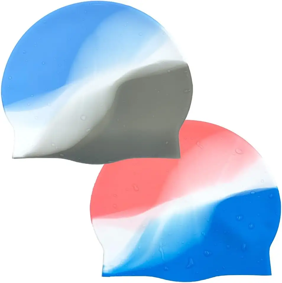 Toucas de natação 100% de silicone impressas com logotipo personalizado da moda colorida OEM, toucas de corrida ecológicas profissionais, touca de natação