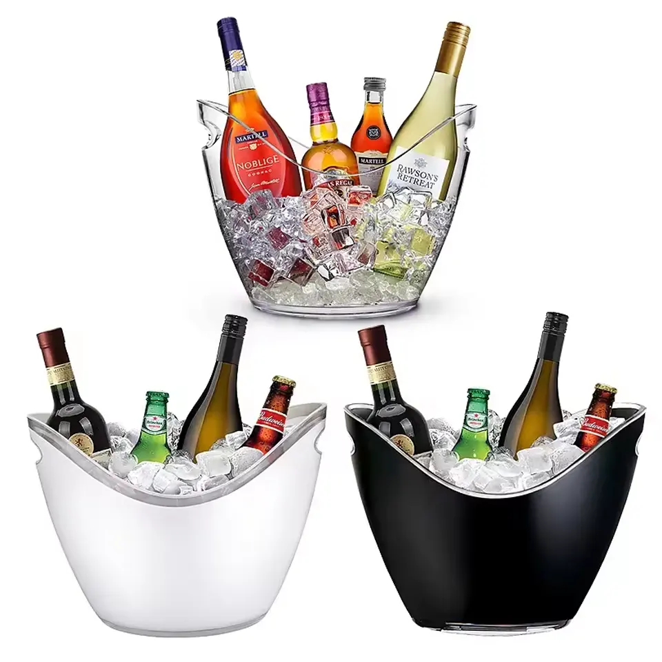 RTS In Stock 1PC MOQ KTV Bar Party Boat Shape Custom Logo Color Plastic Acrylic PS Clear Ice Bucket With Handles