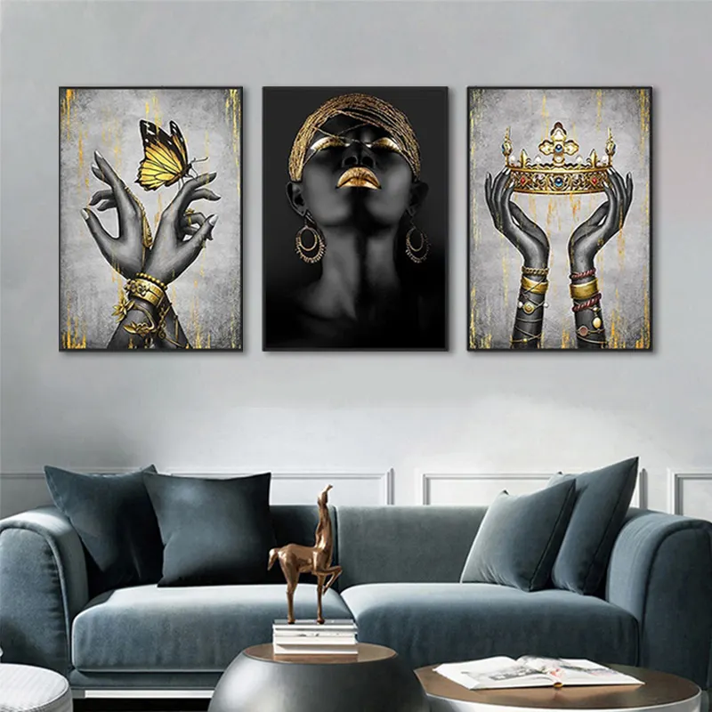 Carteles africanos negros, impresiones de arte de pared, cuadro de lienzo africano, decoración de pared, 3 paneles, venta al por mayor