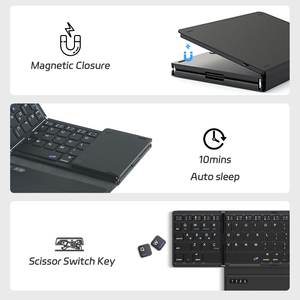 Mini teclado plegable triple Teclado inalámbrico de cuero con panel táctil Teclado portátil para Windows Android IOS iPad Phone - Product Image 3