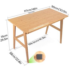Escritorio de ordenador de bambú personalizado, mesa de oficina en casa con 2 cajones, muebles modernos, estación de trabajo de maquillaje de estudio simple - Product Image 2