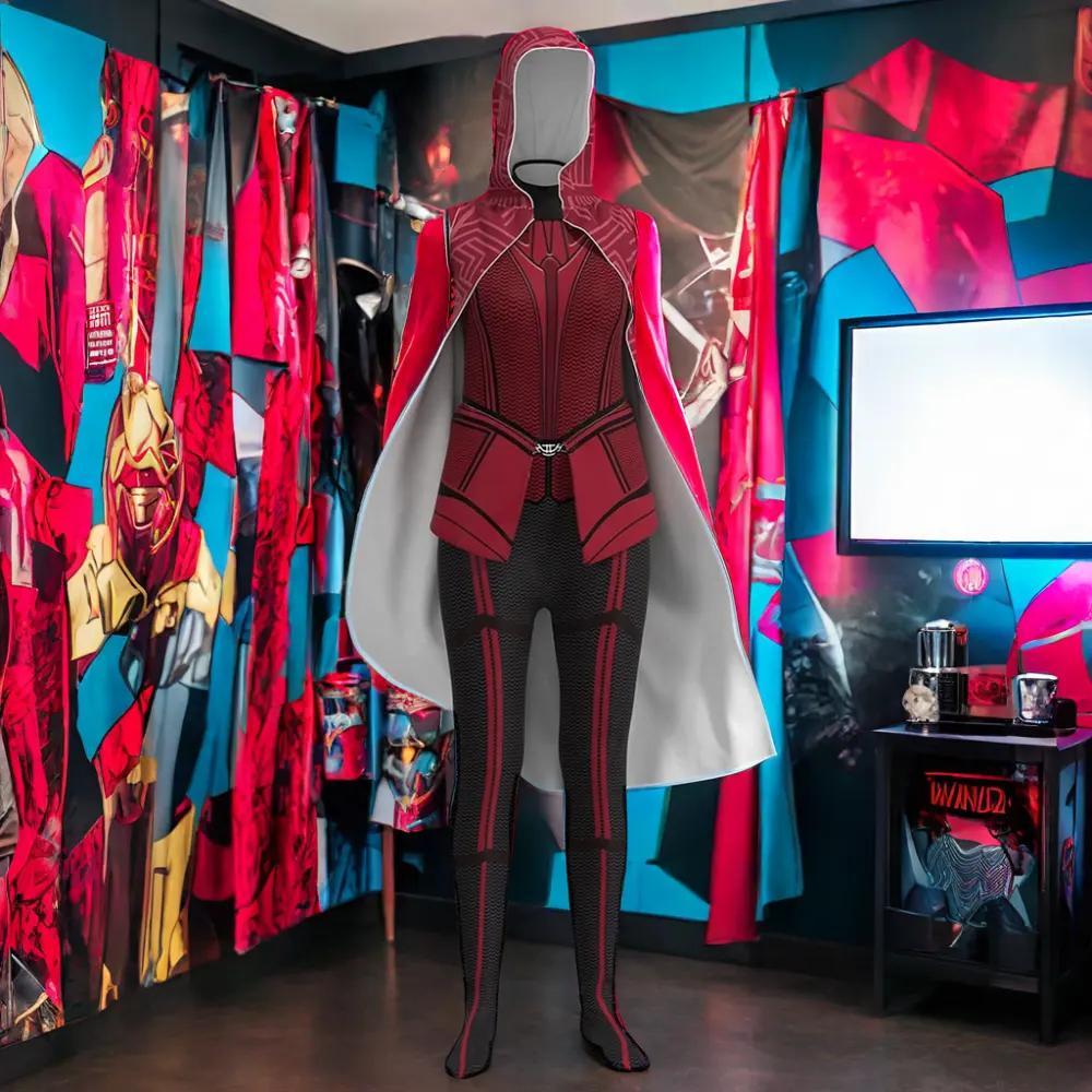 Hot Halloween Cosplay Wanda Vision Scarlet Witch Disfraces para adultos TV y película Inspirado Set incluyendo trajes Capa XL Tamaño Niñas