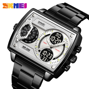 SKMEI 2229 orologio da uomo con doppio Display 4 volte impermeabile rettangolare custodia con cronografo allarme e Timer di conteggio delle luci stile popolare - Product Image 4