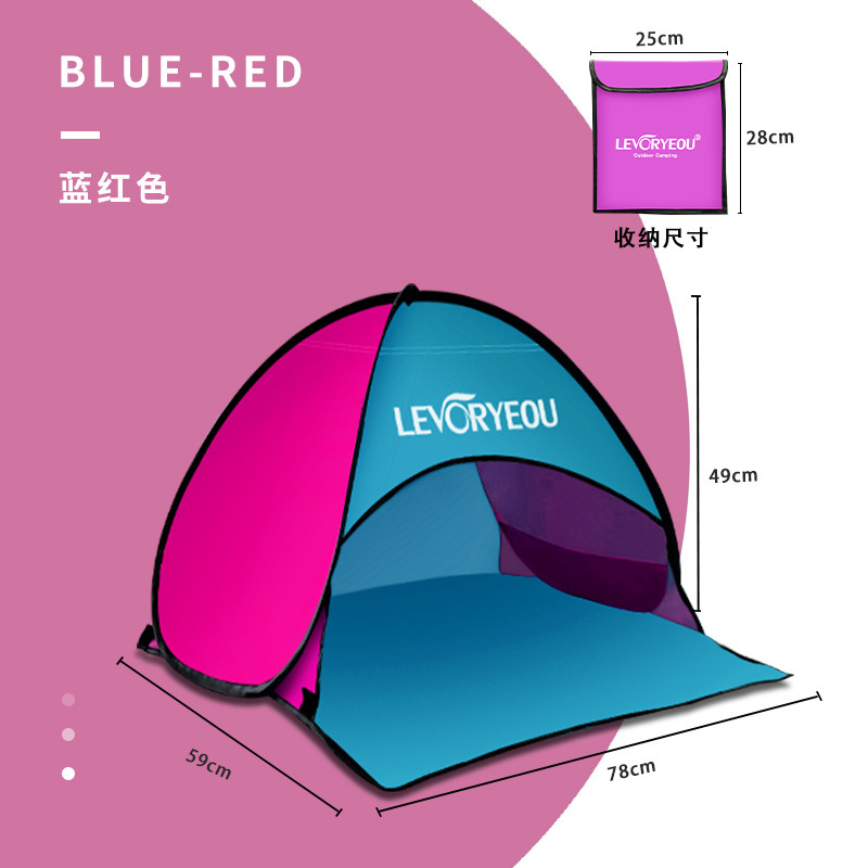 Tienda de campaña con reposacabezas de apertura rápida - azul cielo y rosa