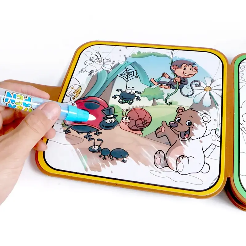Toptan eğitim çizim oyuncak DIY boyama karikatür büyülü katlanır su boyama kitabı ile su cetvel kalemi