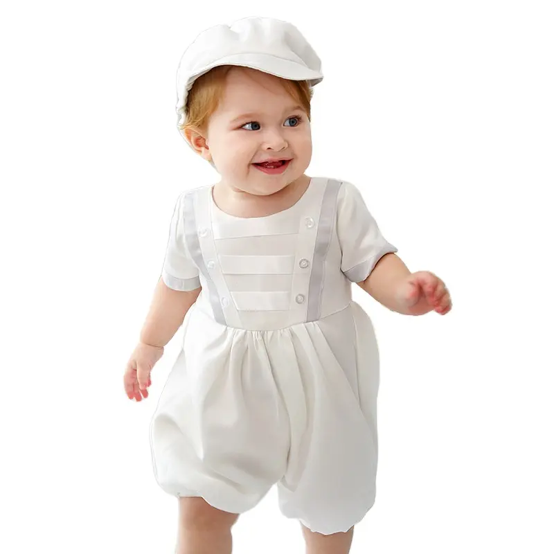 Vêtements de qualité supérieure pour bébé garçon, tenues de baptême et d'anniversaire, barboteuse pleine lune et chapeau, robe formelle pour enfant