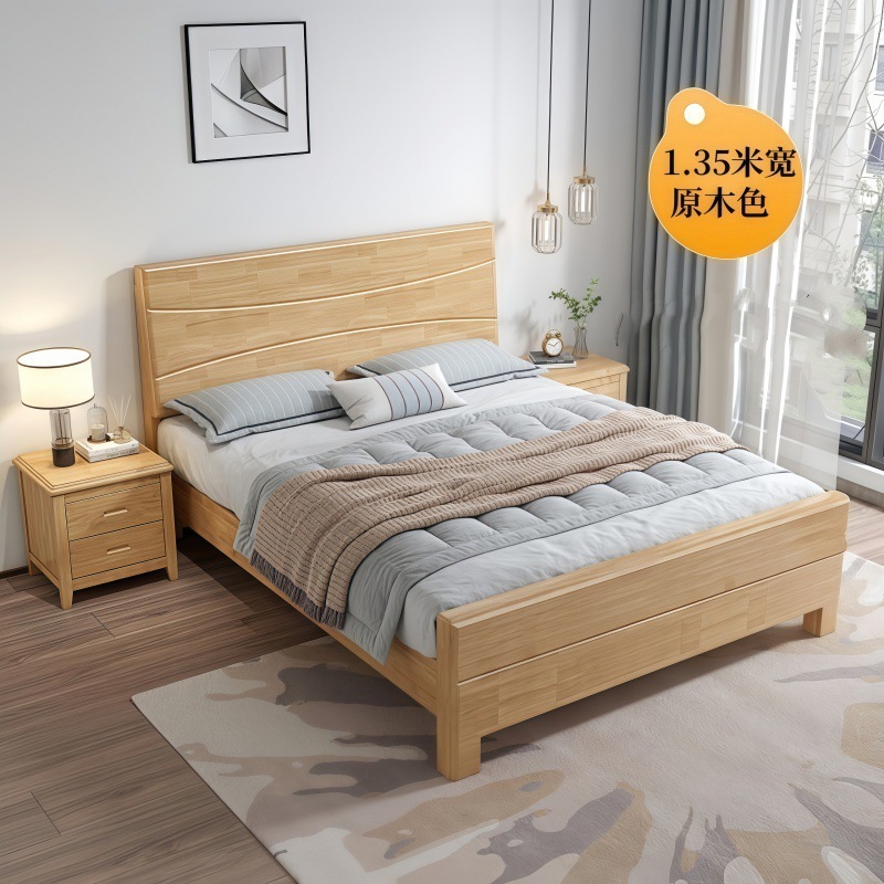 Lit simple de 1,35 mètre en bois naturel couleur bois.
