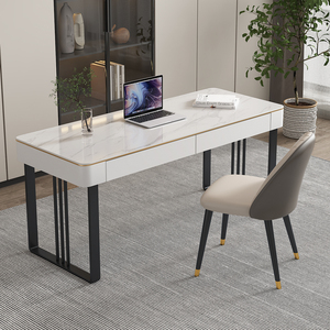 Nordic Luxury Rock Board Desk Chair Combination Simple Modern Design for Small Apartment Office <strong>Building</strong> Metal <strong>Computer</strong> Study - Product Image 3